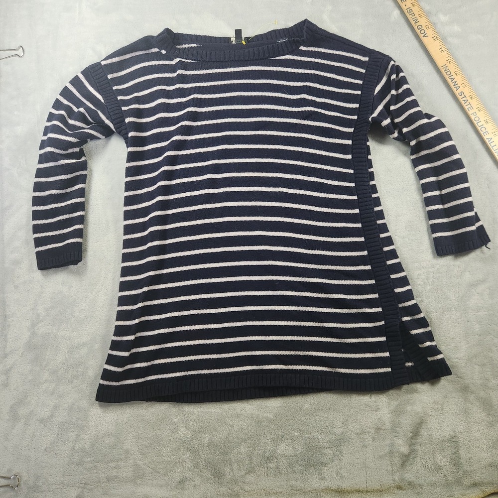 TALBOTS Cotton Blend Navy Striped Boat Neck Tunic Sweater Size Small